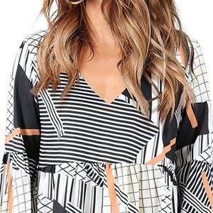 Women Summer Tunic Dress V Neck Casual Loose Flowy Swing Shift Dress